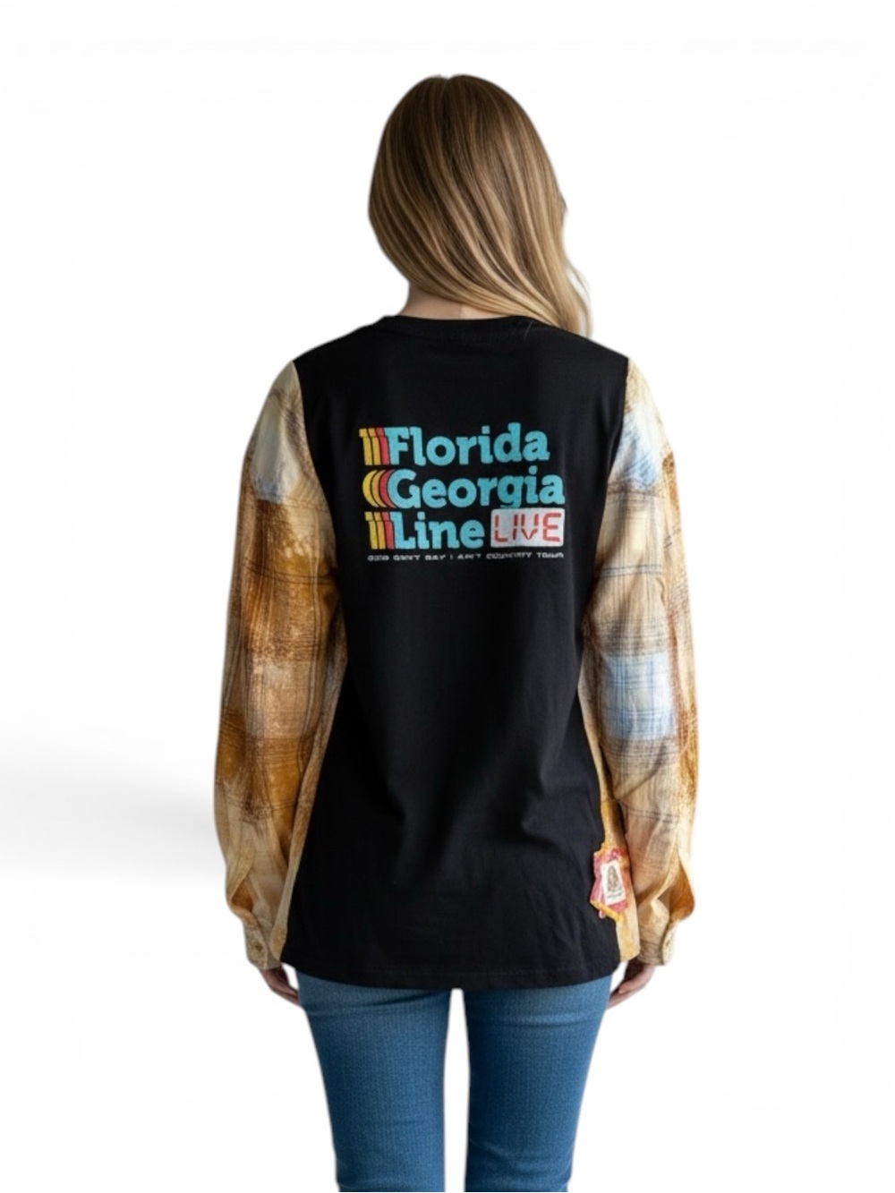 FLORIDA GEORGIA LINE Reworked Band Tee Flannel Upcycled Festival Top OOAK - Picture 8 of 10